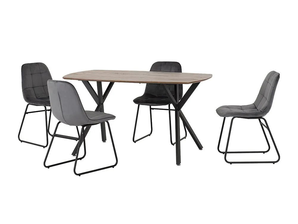 Seconique Seconique Athens Oak Effect Dining Table with 4 Lukas Grey Velvet Chairs