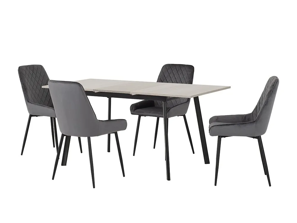 Seconique Seconique Avery Grey Oak Extending Dining Table and 4 Grey Velvet Chairs Set