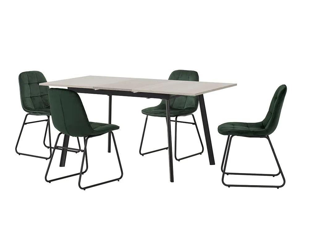 Seconique Seconique Avery Grey Oak Extending Dining Table and 4 Lukas Green Velvet Chairs Set