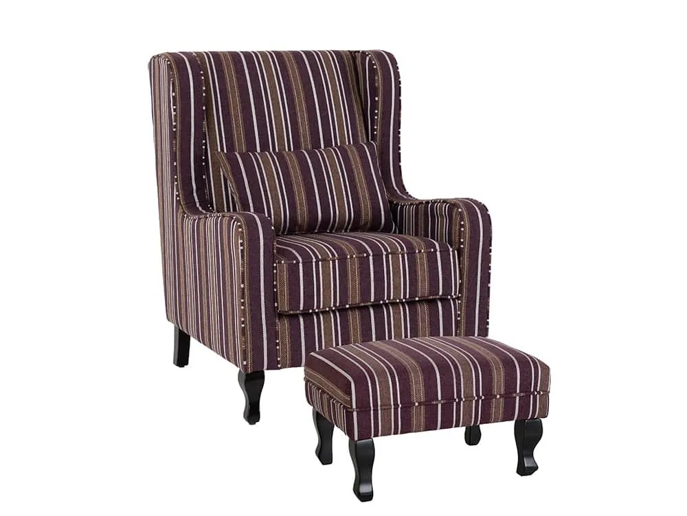 Seconique Seconique Sherborne Burgundy Stripe Fabric Arm Chair & Footstool