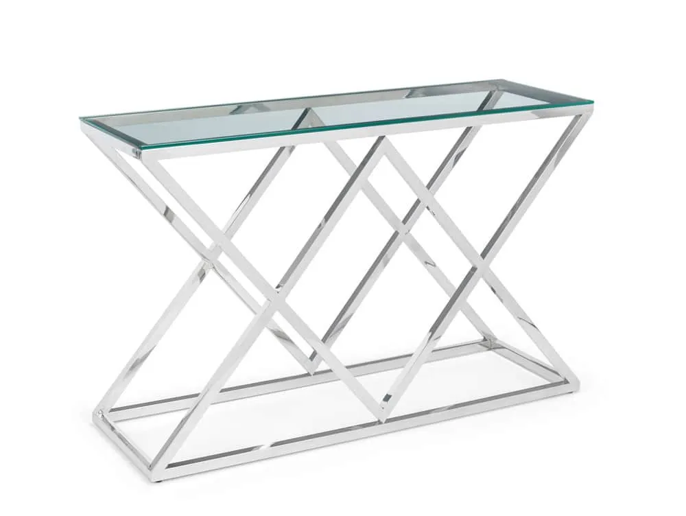 Julian Bowen Julian Bowen Biarritz Glass and Chrome Console Table