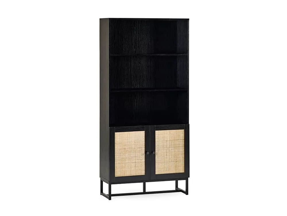 Julian Bowen Julian Bowen Padstow Black and Rattan 2 Door Bookcase