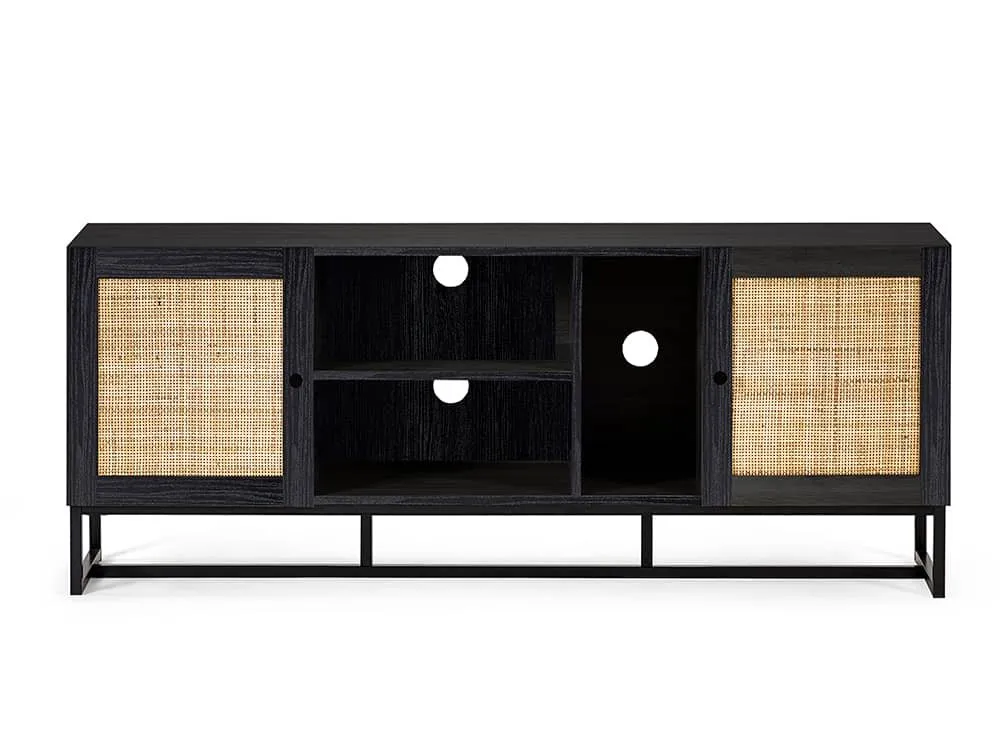 Julian Bowen Julian Bowen Padstow Black and Rattan 2 Door TV Cabinet