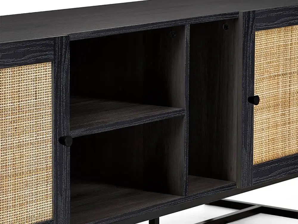 Julian Bowen Julian Bowen Padstow Black and Rattan 2 Door TV Cabinet