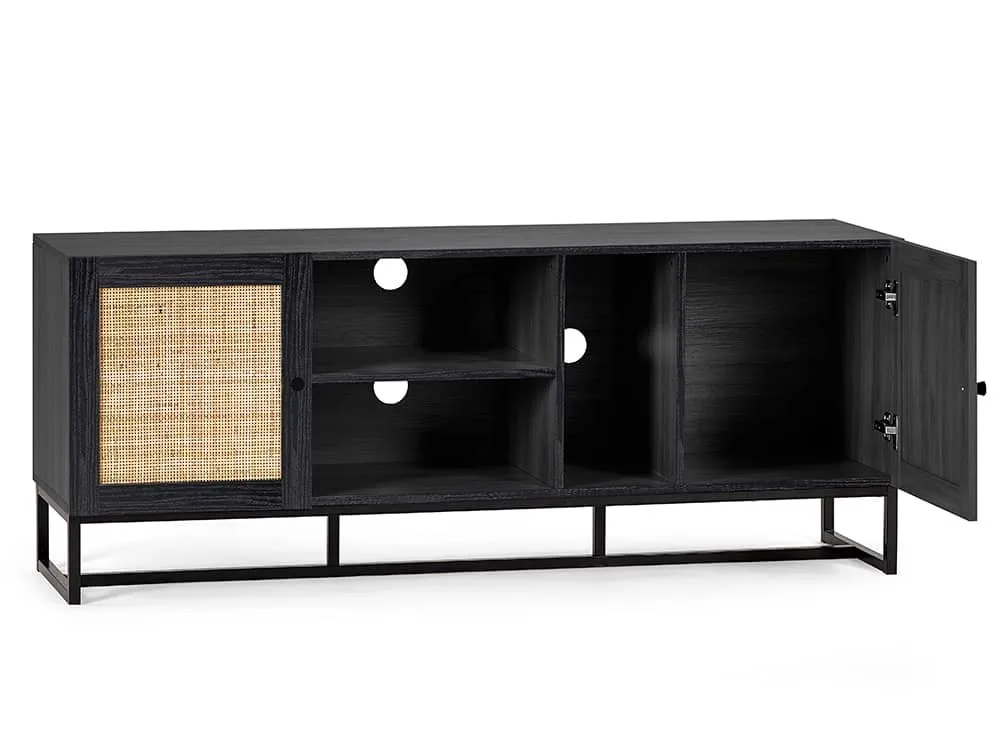 Julian Bowen Julian Bowen Padstow Black and Rattan 2 Door TV Cabinet