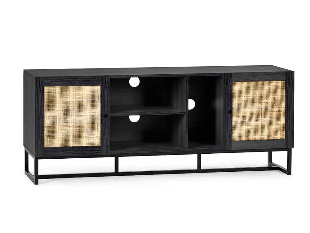 Julian Bowen Julian Bowen Padstow Black and Rattan 2 Door TV Cabinet