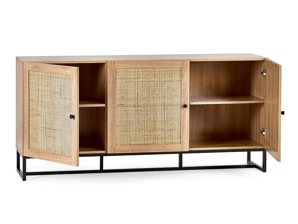 Julian Bowen Julian Bowen Padstow Rattan and Oak 3 Door Sideboard