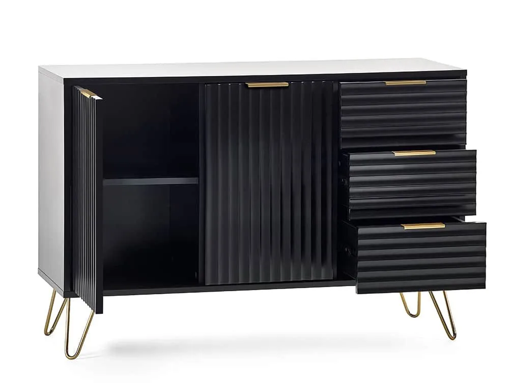 Julian Bowen Julian Bowen Murano Black and Gold 2 Door 3 Drawer Large Sideboard