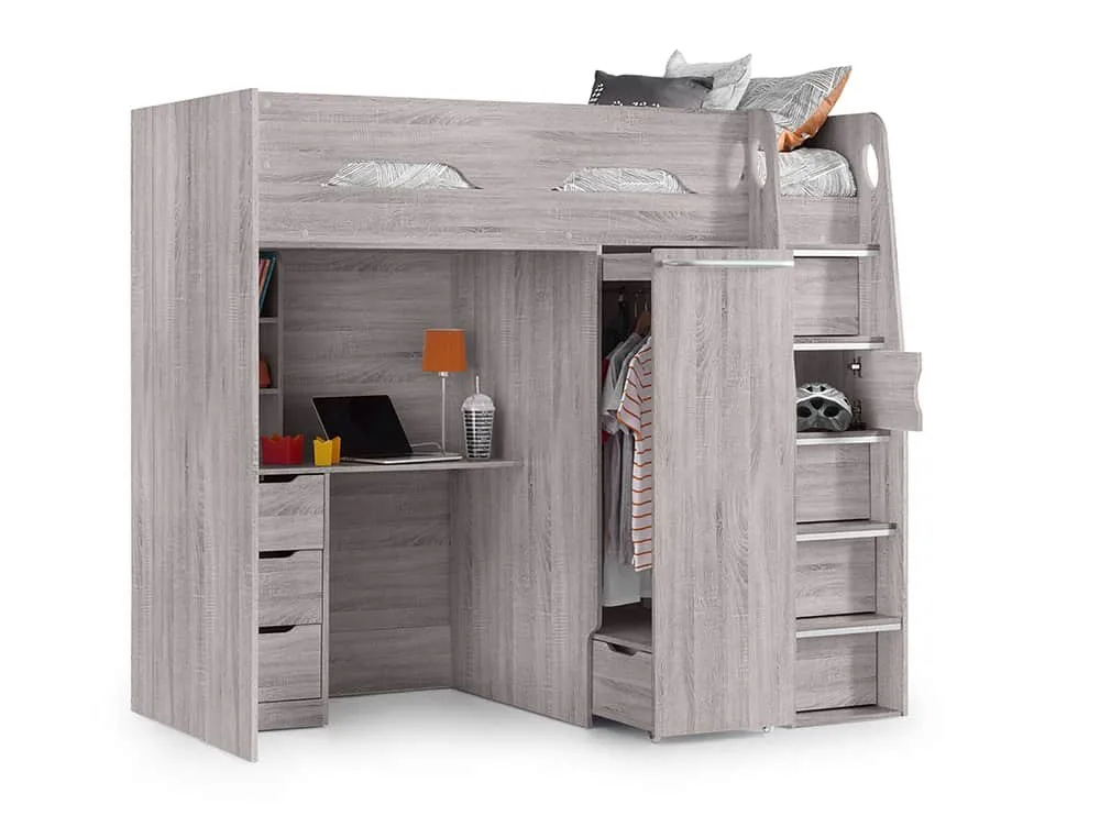 Julian Bowen Julian Bowen Pegasus Grey Oak Wooden High Sleeper Bed Frame