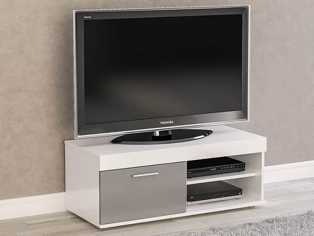 Birlea Furniture & Beds Birlea Edgeware White and Grey High Gloss Small TV Unit