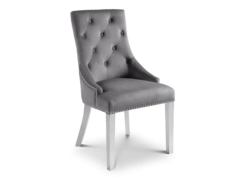 Julian Bowen Julian Bowen Gladstone Set of 2 Grey Velvet Knockerback Dining Chairs