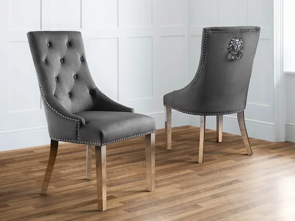 Julian Bowen Julian Bowen Gladstone Set of 2 Grey Velvet Knockerback Dining Chairs