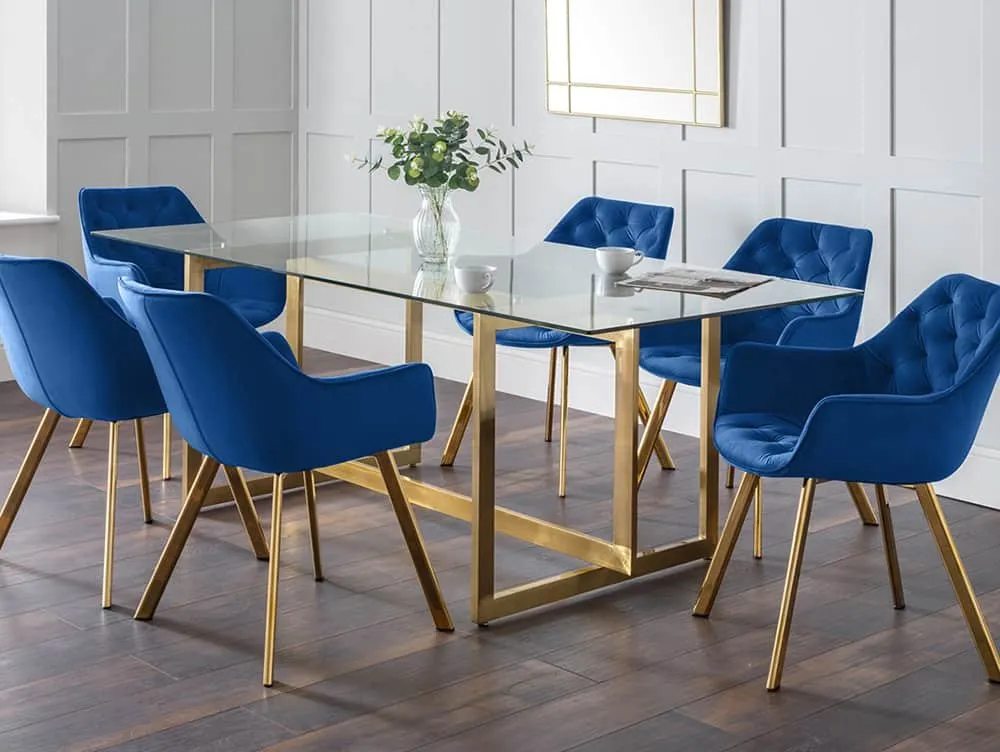 Julian Bowen Julian Bowen Lorenzo Set of 2 Blue and Gold Fabric Dining Chairs