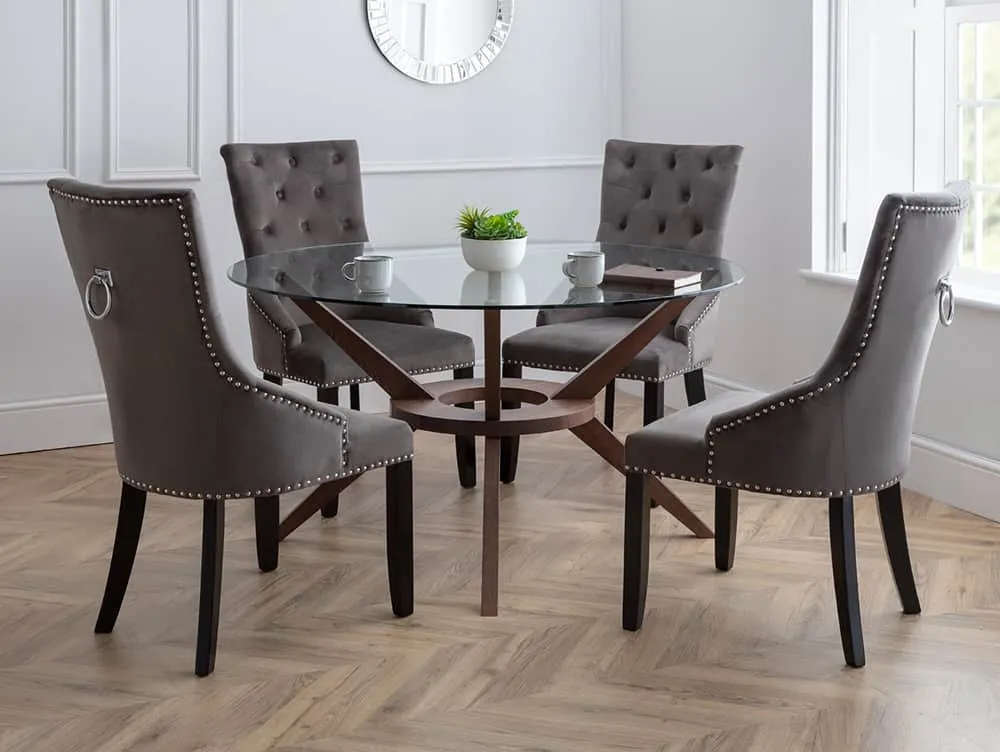 Julian Bowen Julian Bowen Veneto Set of 2 Grey Velvet Knockerback Dining Chairs