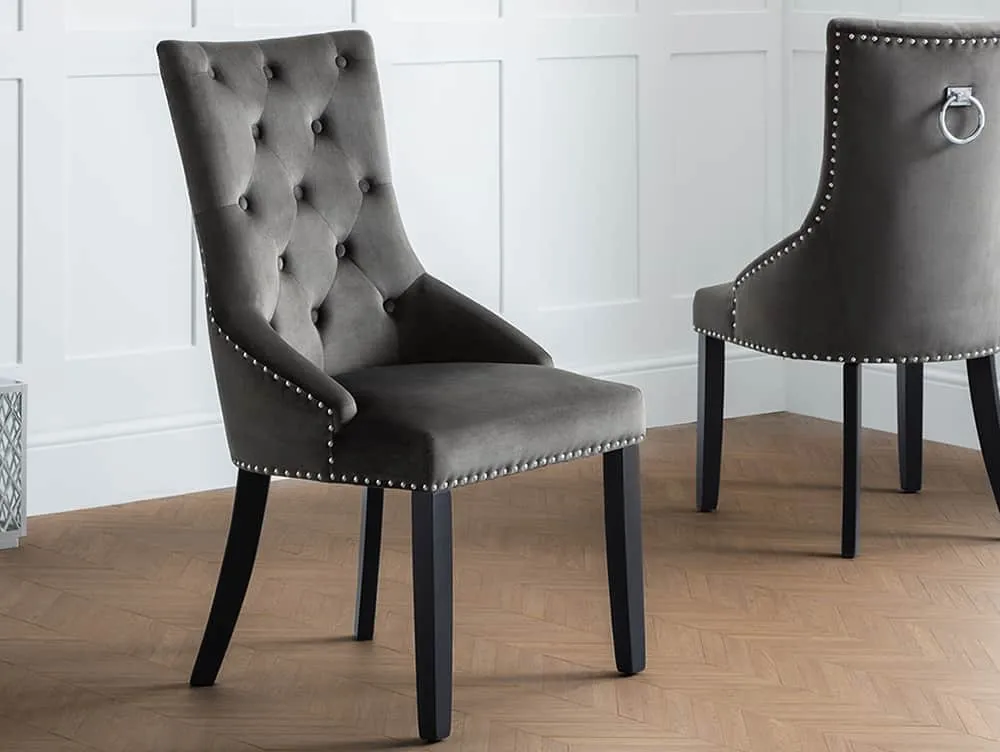 Julian Bowen Julian Bowen Veneto Set of 2 Grey Velvet Knockerback Dining Chairs