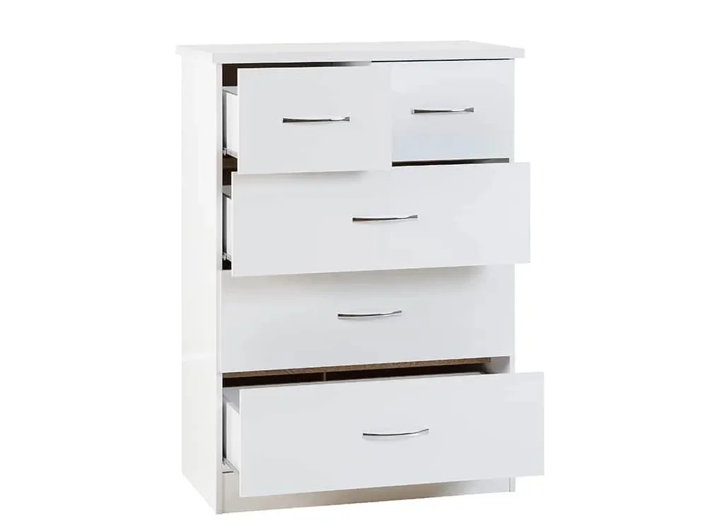 Seconique Clearance - Seconique Nevada White High Gloss 3+2 Drawer Chest Of Drawers