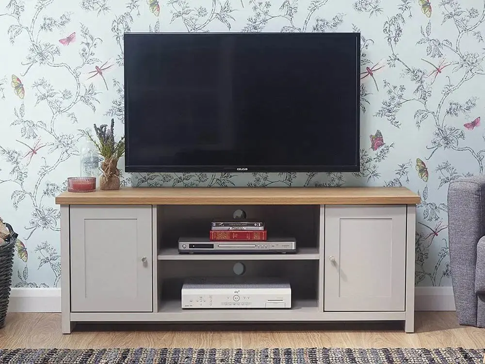 GFW Clearance - GFW Lancaster Grey And Oak 2 Door Large TV Cabinet