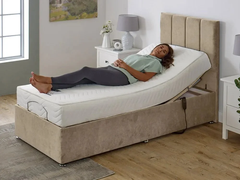 Clearance Memory Ortho Electric Adjustable 3ft Single Bed Victoria Silver with Portland Headboard