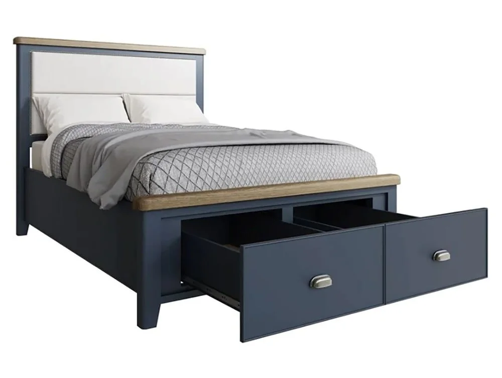 ASC ASC Hudson 5ft King Size Oak and Blue Wooden 2 Drawer Bed Frame