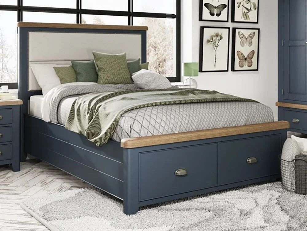 ASC ASC Hudson 6ft Super King Size Oak and Blue Wooden 2 Drawer Bed Frame