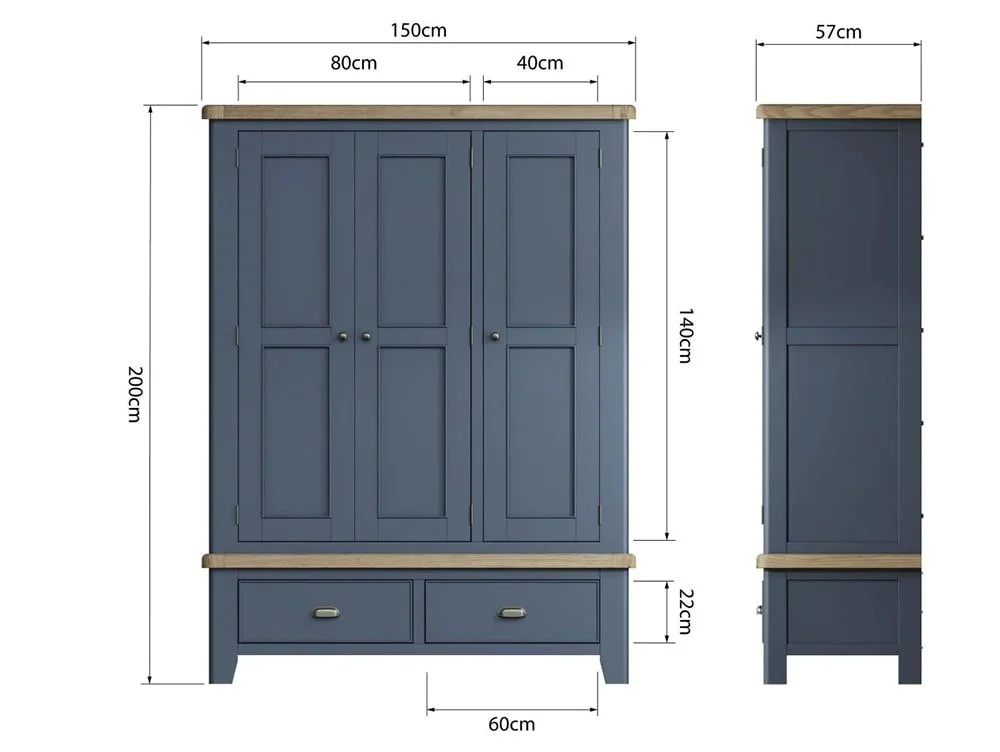 ASC ASC Hudson Oak and Blue 3 Door 2 Drawer Triple Wardrobe (Part Assembled)