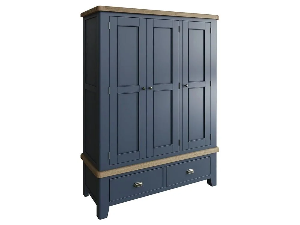 ASC ASC Hudson Oak and Blue 3 Door 2 Drawer Triple Wardrobe (Part Assembled)