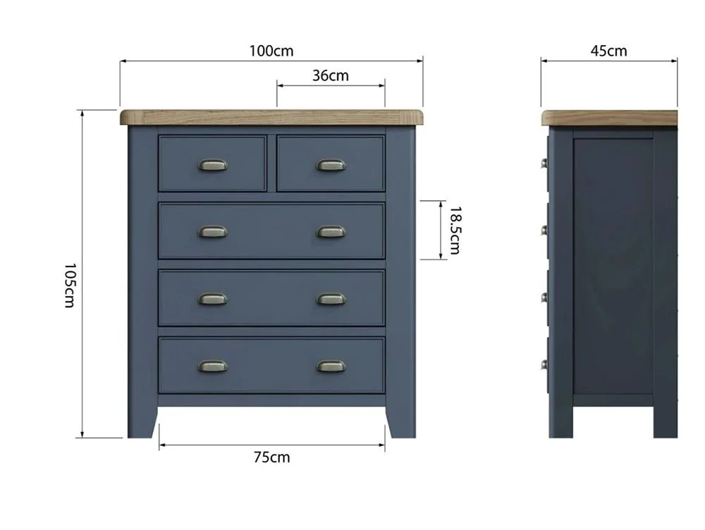 ASC ASC Hudson Oak and Blue 3+2 Drawer Chest of Drawers