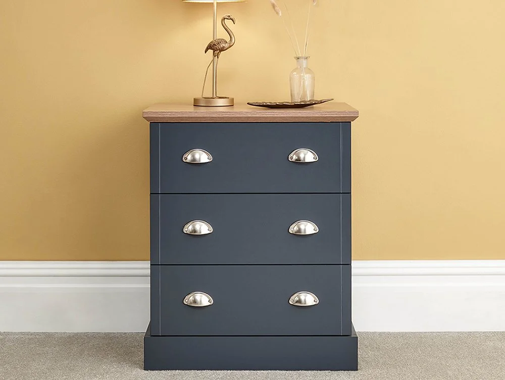 GFW GFW Kendal Slate Blue and Oak 3 Drawer Chest of Drawers