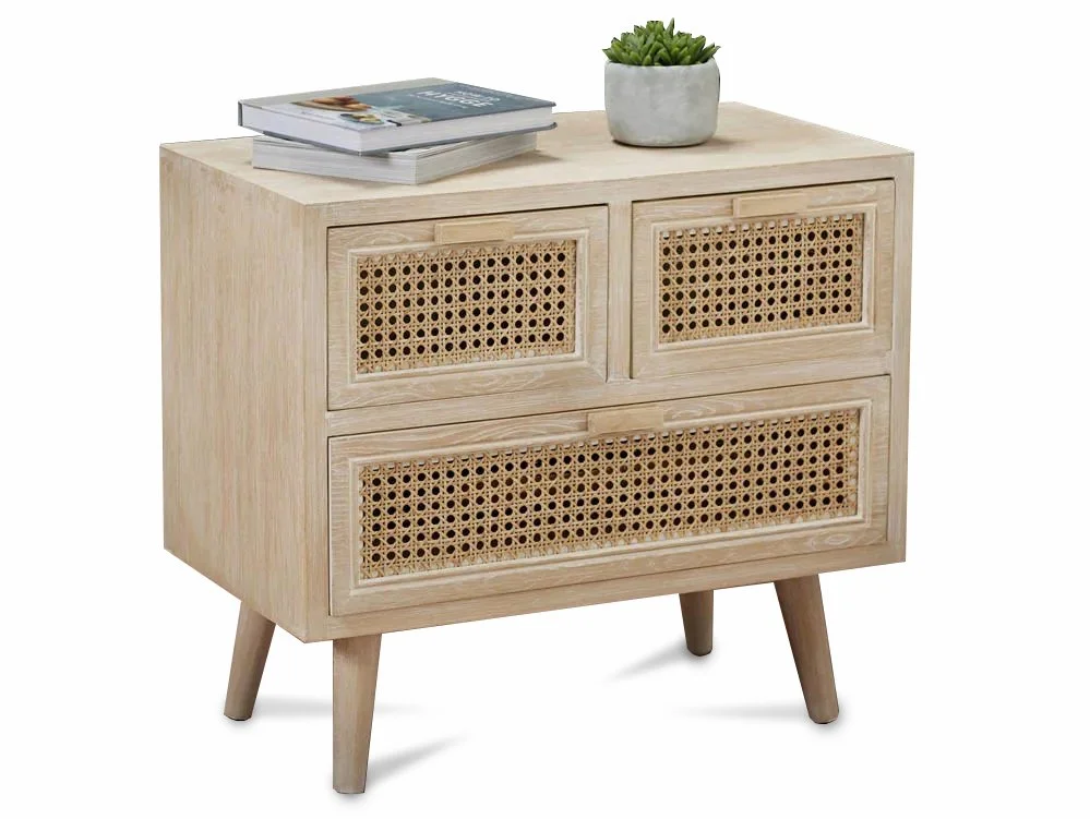 LPD LPD Toulouse Rattan and Oak 3 Drawer Low Chest of Drawer