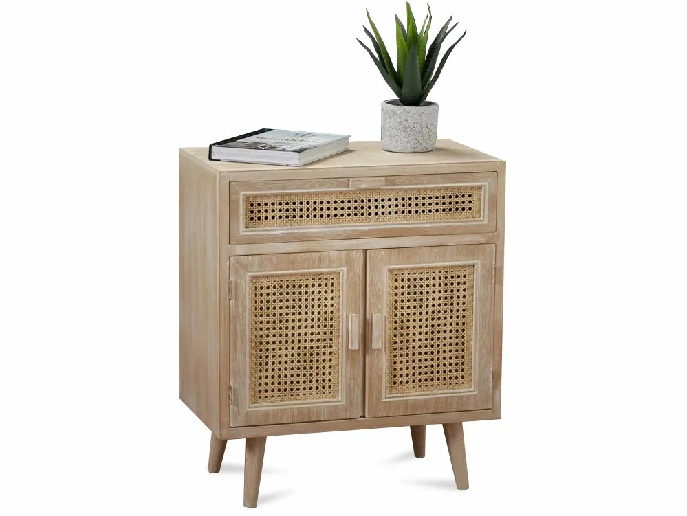 LPD LPD Toulouse Rattan and Oak 2 Door 1 Drawer Compact Sideboard