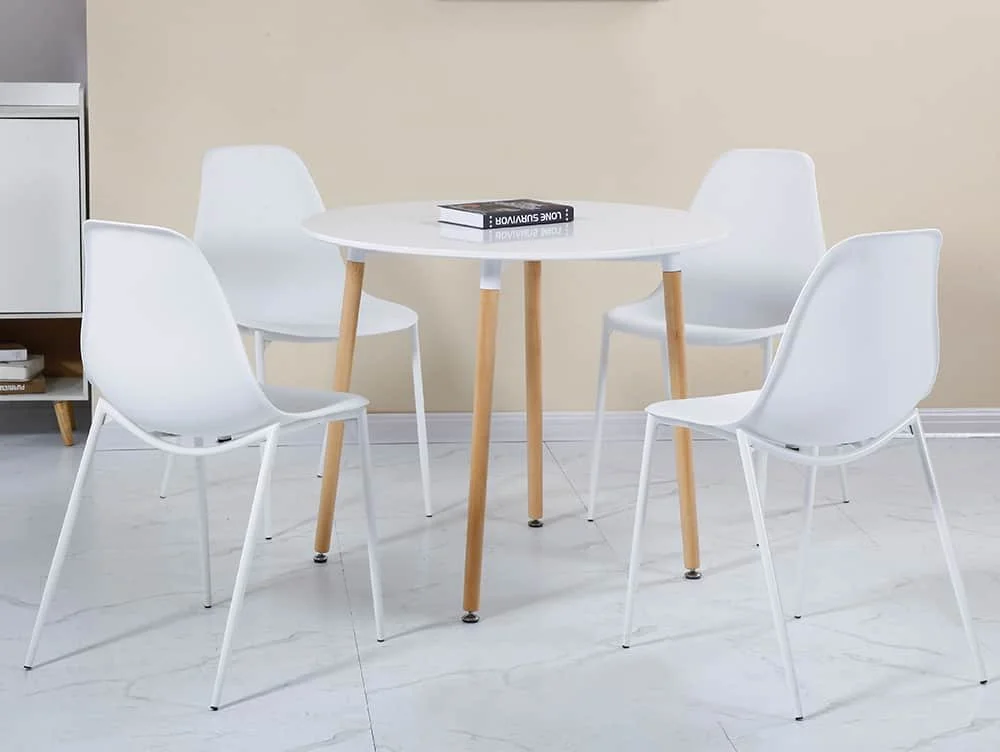 Seconique Seconique Lindon Dining Table and 4 White Dining Chairs