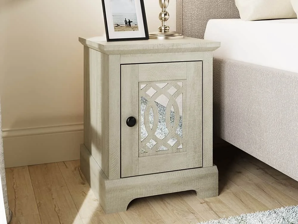 GFW GFW Amelie Dusty Grey 1 Door Mirrored Bedside Table