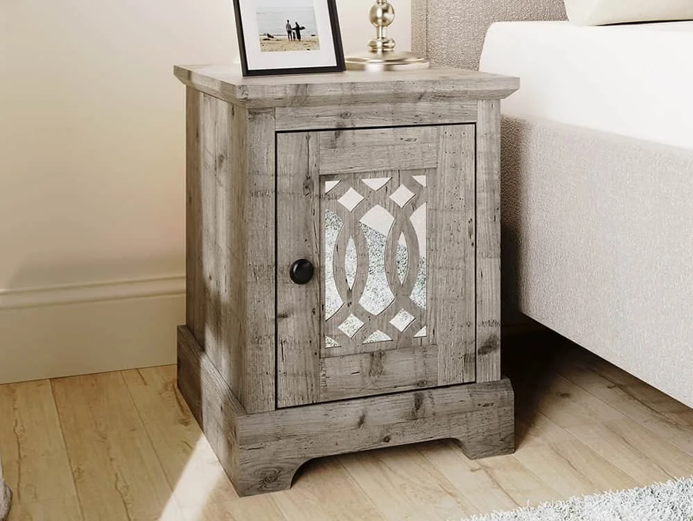 GFW GFW Amelie Mexican Grey 1 Door Mirrored Bedside Table