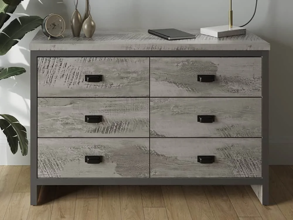 GFW GFW Boston Grey Wood Effect 3+3 Drawer Chest of Drawers