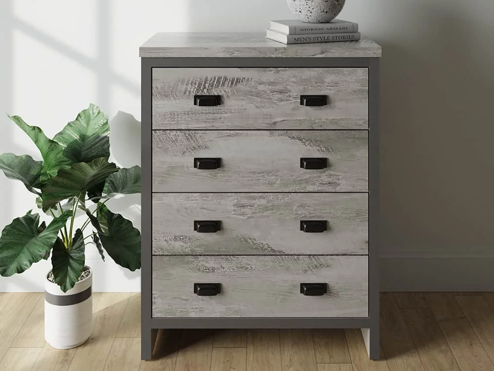 GFW GFW Boston Grey Wood Effect 4 Drawer Chest of Drawers