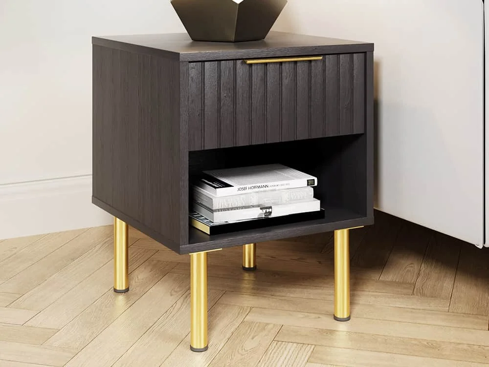 GFW GFW Nervata Black and Gold 1 Drawer Lamp Table