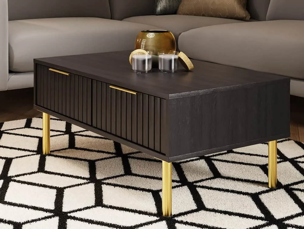 GFW GFW Nervata Black and Gold 2 Drawer Coffee Table