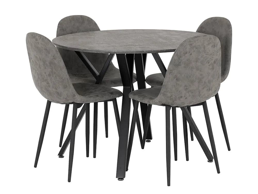 Seconique Seconique Athens Concrete Effect Round Dining Table and 4 Chair Set