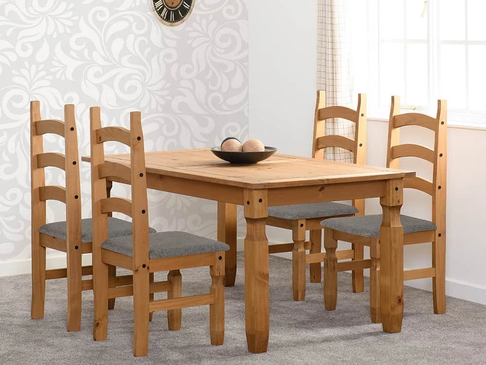 Seconique Seconique Corona Pine Dining Table and 4 Grey Fabric Chairs