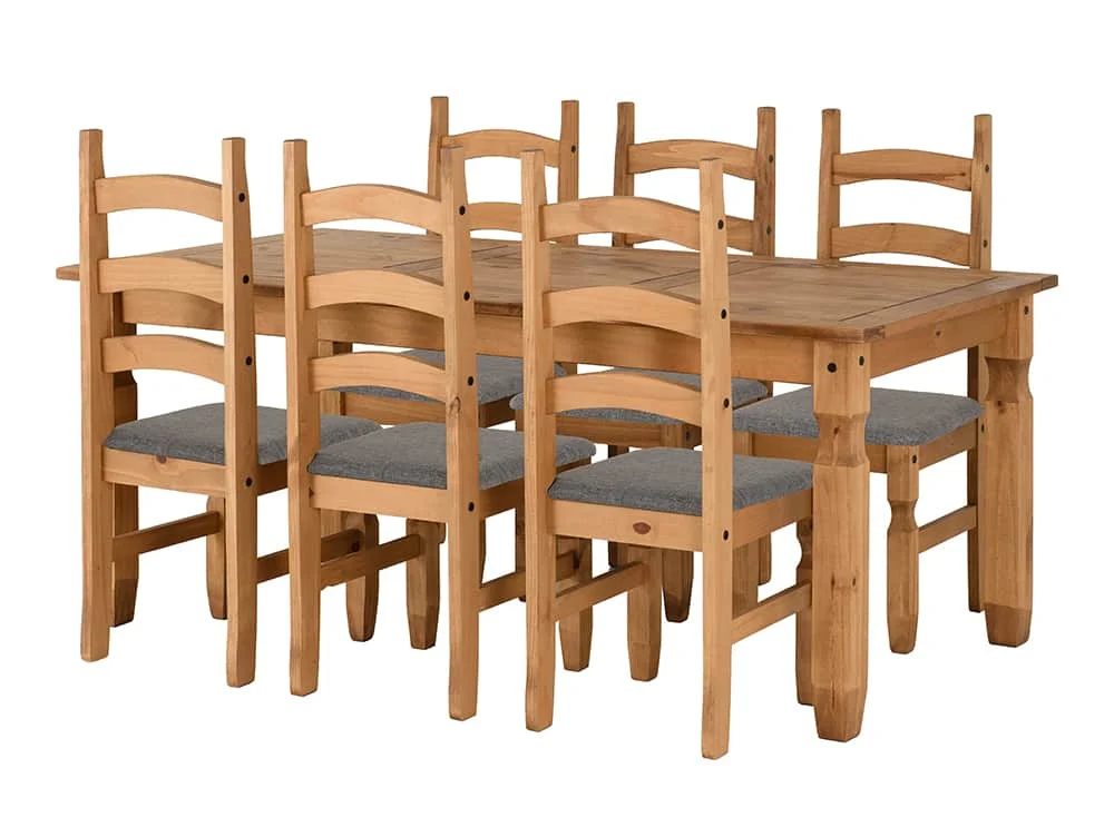 Seconique Seconique Corona Pine Dining Table and 6 Grey Fabric Chairs