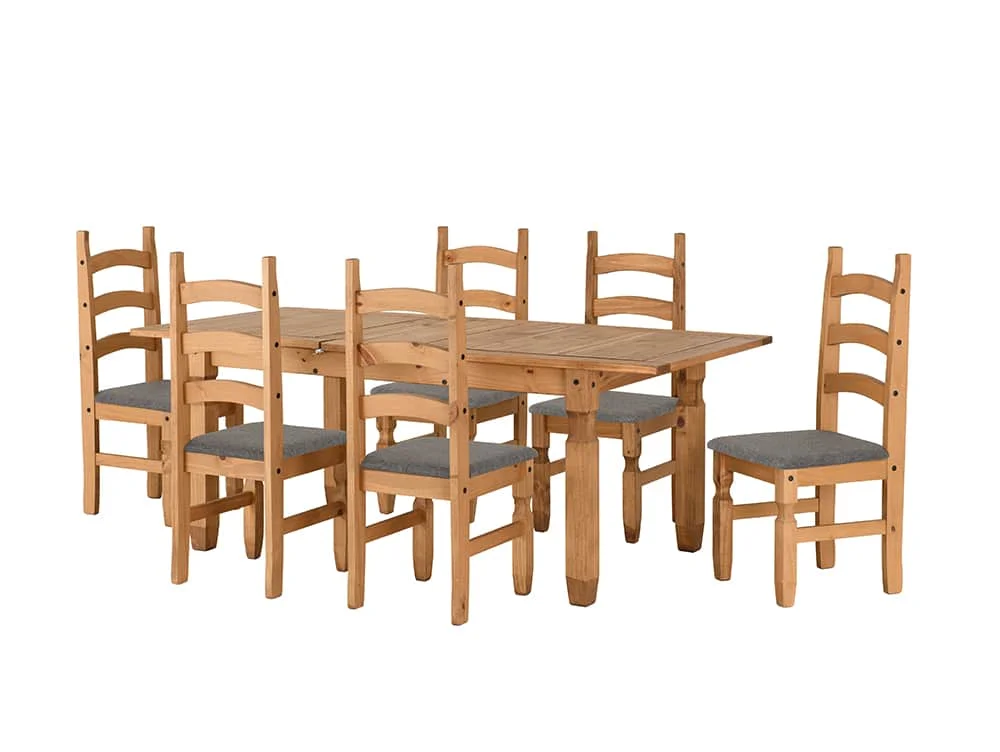 Seconique Seconique Corona Pine Extending Dining Table and 6 Grey Fabric Chairs