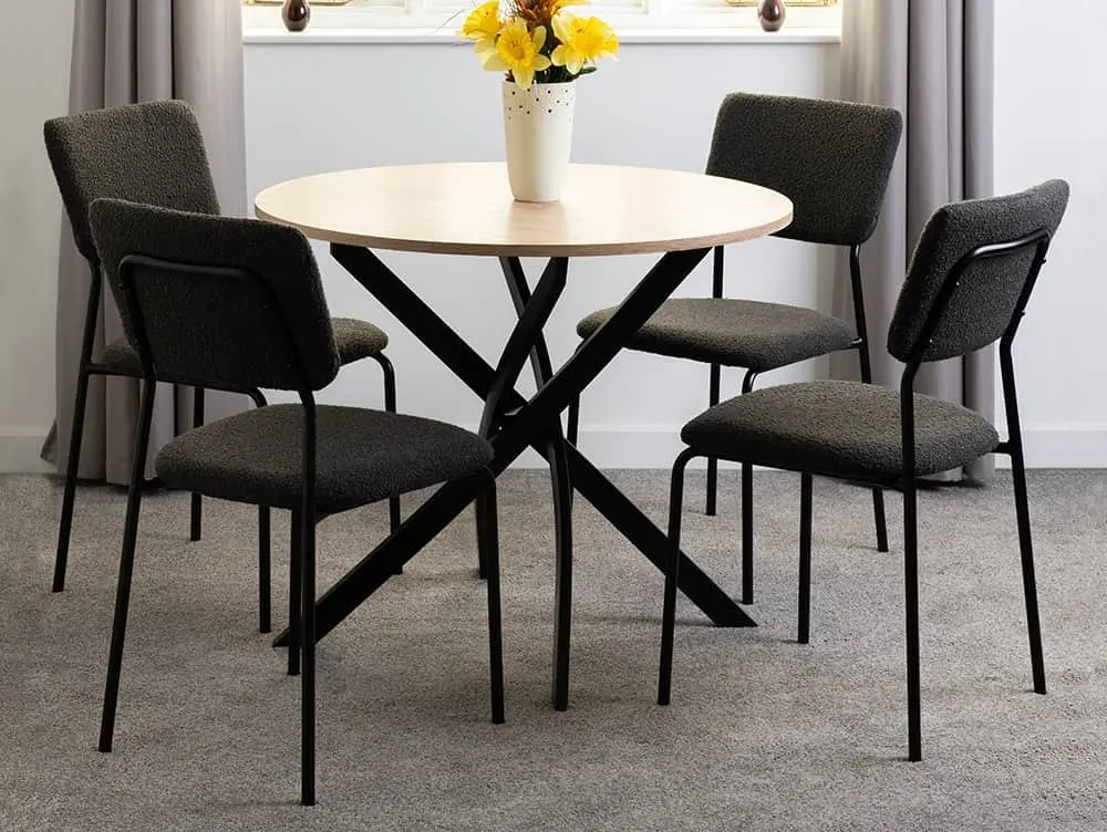 Seconique Seconique Sheldon Sonoma Oak Dining Table and 4 Grey Boucle Fabric Chairs