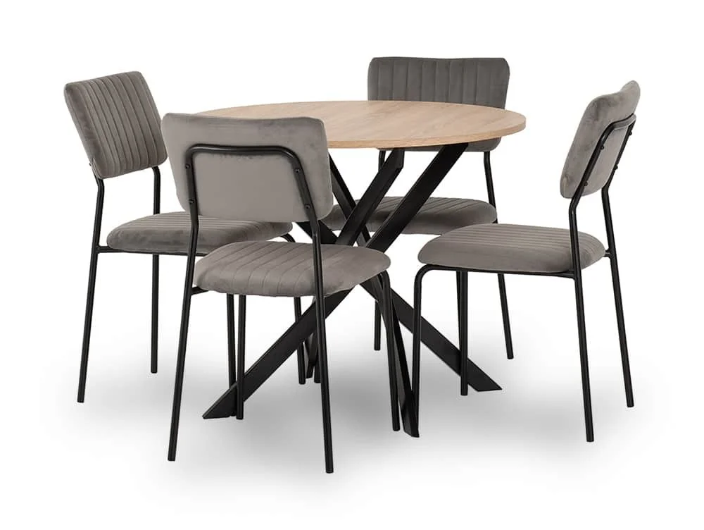 Seconique Seconique Sheldon Sonoma Oak Dining Table and 4 Grey Velvet Chairs