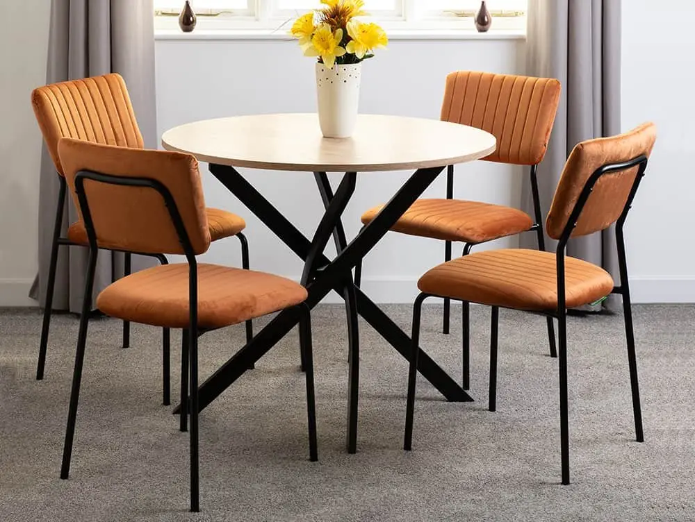 Seconique Seconique Sheldon Sonoma Oak Dining Table and 4 Orange Velvet Chairs