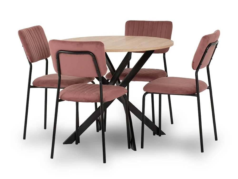 Seconique Seconique Sheldon Sonoma Oak Dining Table and 4 Pink Velvet Chairs