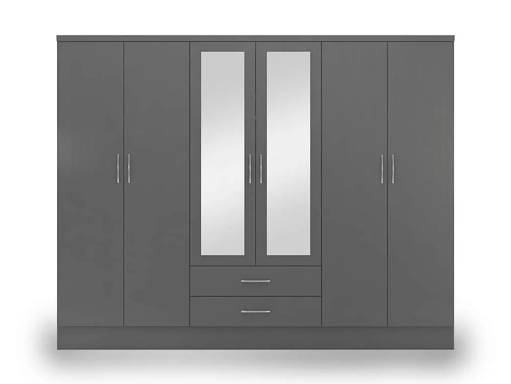 Seconique Seconique Nevada Matt Grey 6 Door 2 Drawer Mirrored Wardrobe