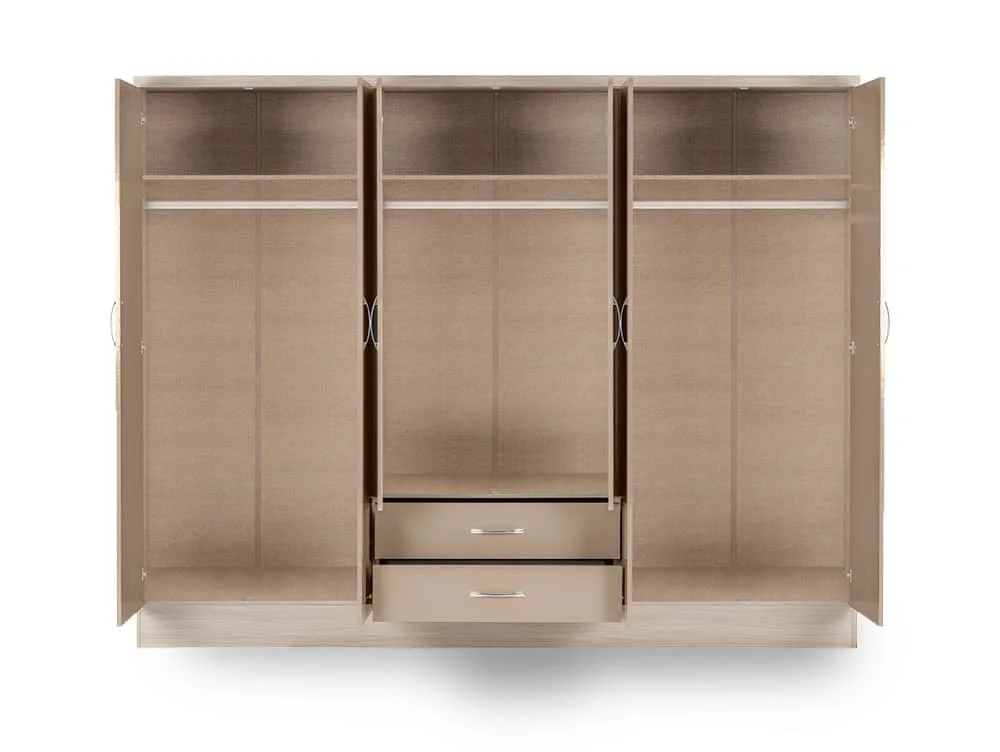 Seconique Seconique Nevada Oyster Gloss and Oak 6 Door 2 Drawer Mirrored Wardrobe