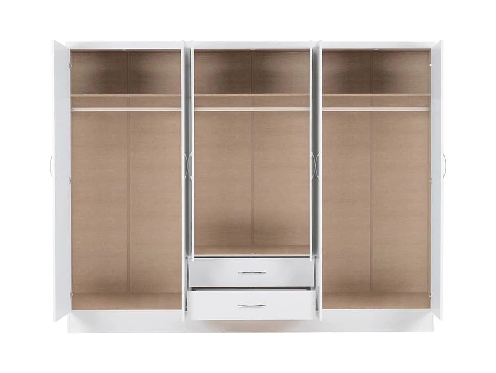 Seconique Seconique Nevada White High Gloss 6 Door 2 Drawer Mirrored Wardrobe