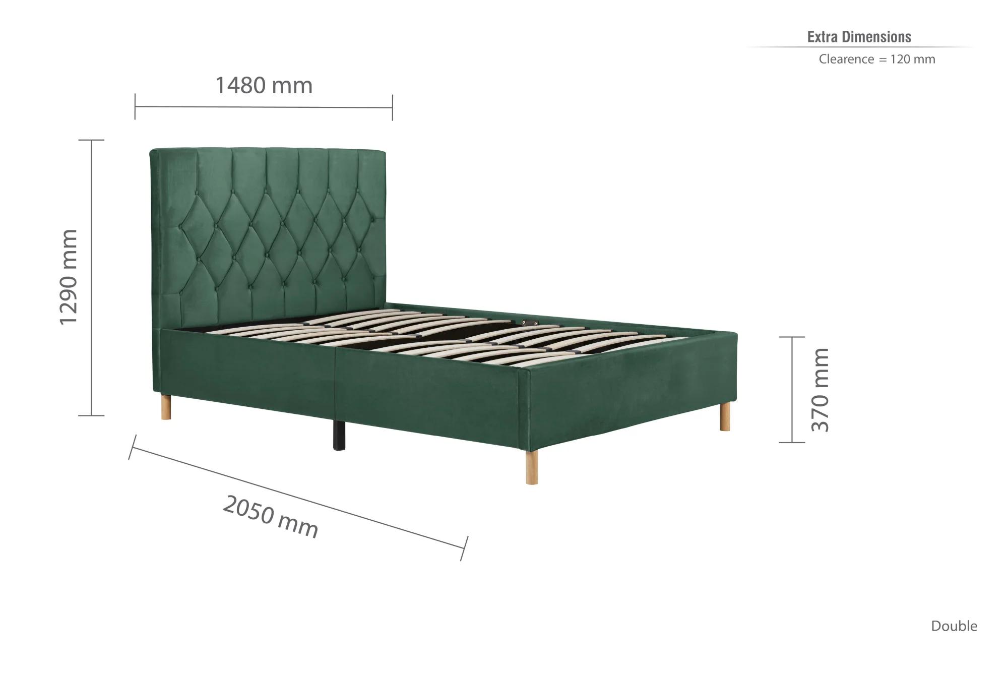 Birlea Furniture & Beds Birlea Loxley 4ft6 Double Green Fabric Bed Frame