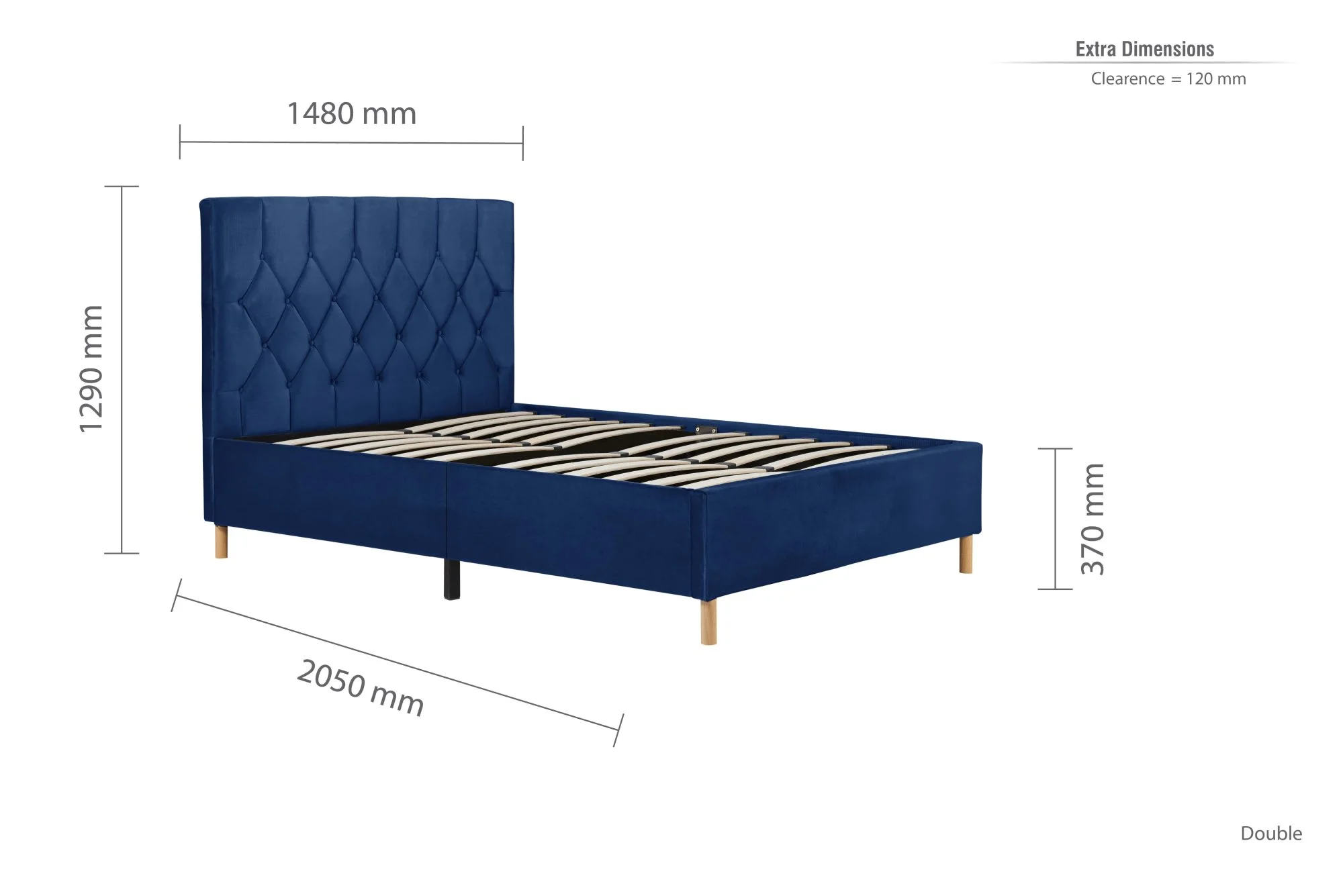 Birlea Furniture & Beds Birlea Loxley 4ft6 Double Midnight Blue Fabric Bed Frame